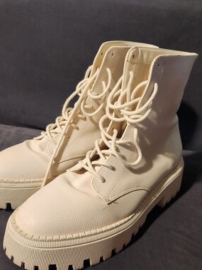 Arezzo Cream Lace Up Combat Boots